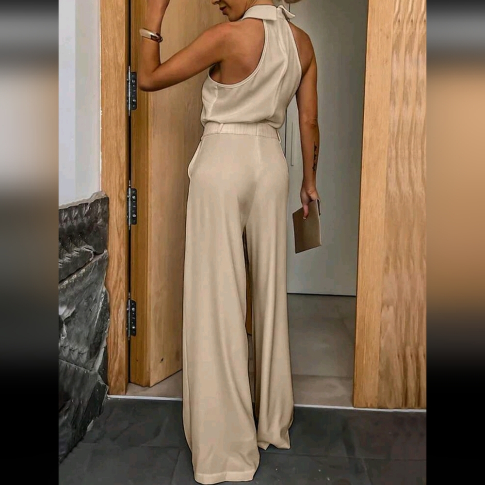 Women's Solid Color Halter Backless Sleeveless Elegant Jumpsuit - Picture 3 of 3